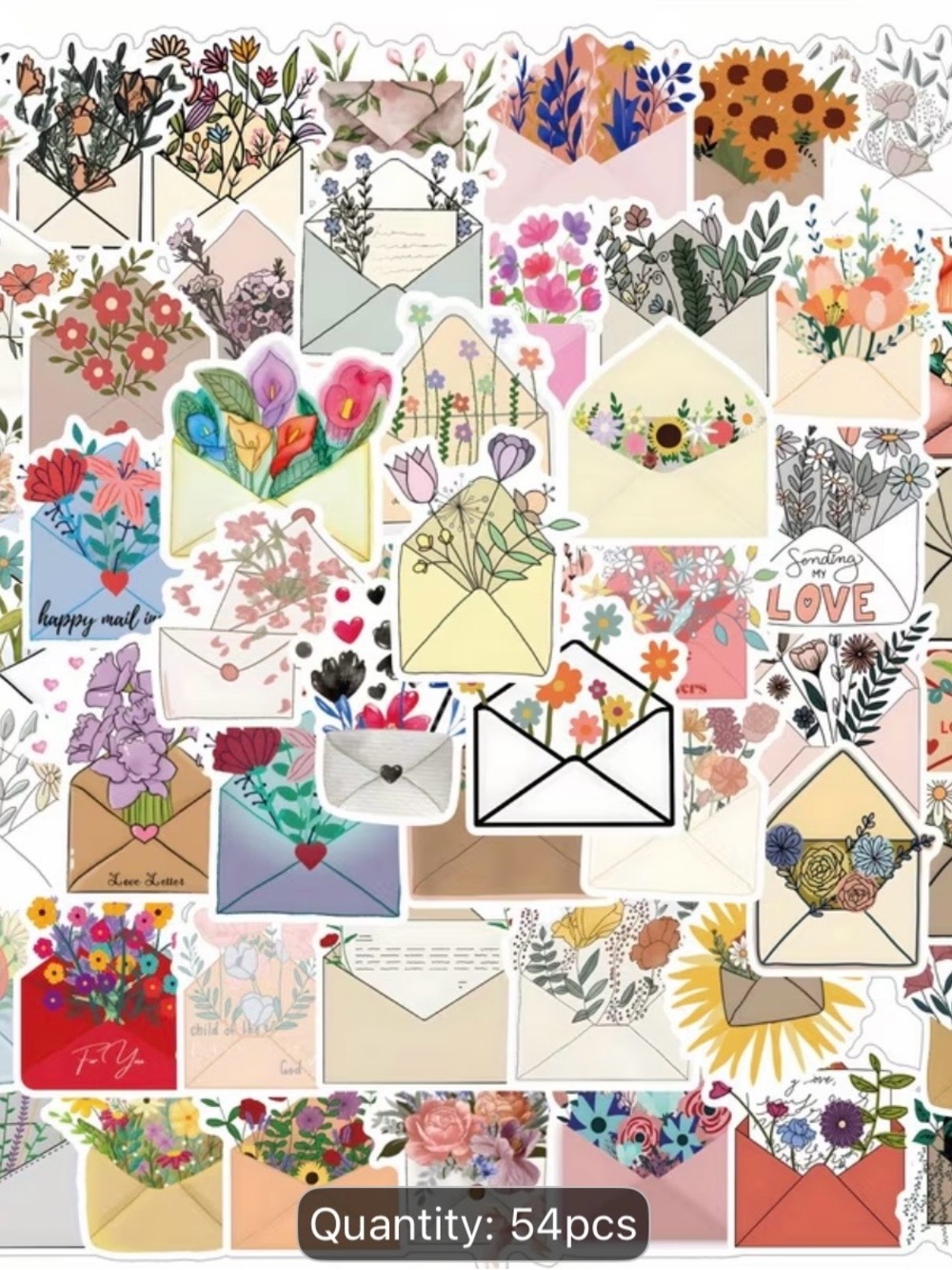 (54) Floral Envelope Stickers- Mixed Pastel Colors